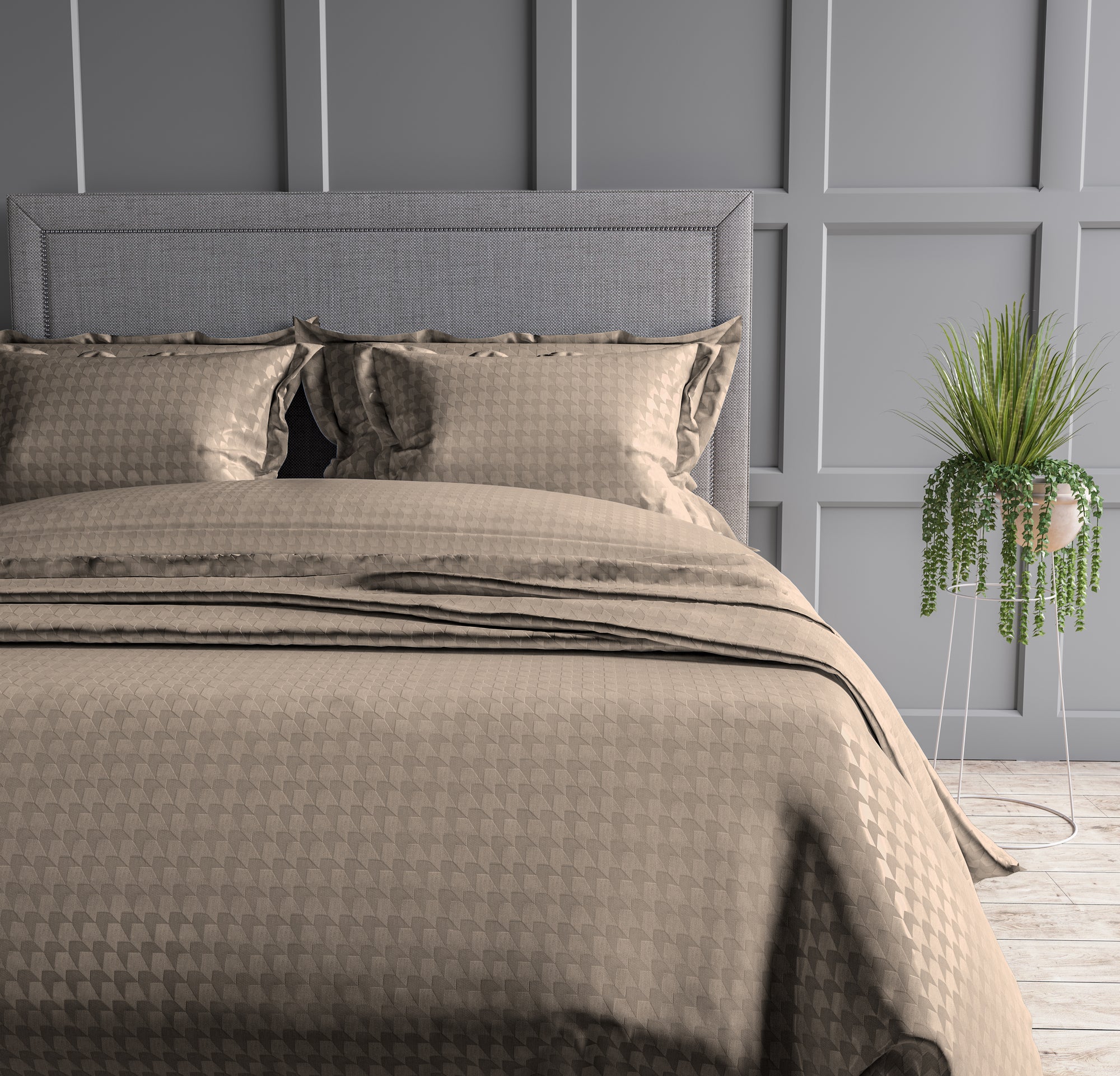 Houndstooth 300 TC King Size Jacquard Bedding Set