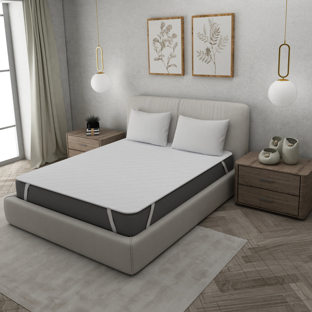 MATTRESS PROTECTOR, WHITE MATTRESS PROTECTOR, WATERPROOF, CORNER ELASTIC, MACHINE WASH, DIAMOND STITCHING, DURABLE, 100% COTTON, SINGLE MATTRESS PROTECTOR, DOUBLE MATTRESS PROTECTOR.