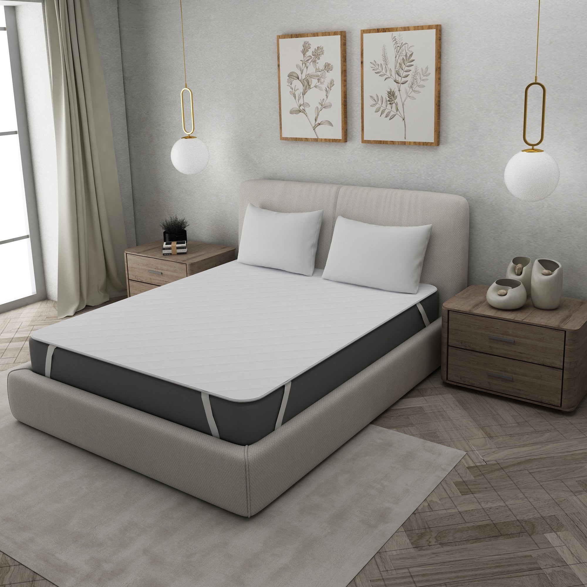 MATTRESS PROTECTOR, WHITE MATTRESS PROTECTOR, WATERPROOF, CORNER ELASTIC, MACHINE WASH, DIAMOND STITCHING, DURABLE, 100% COTTON, SINGLE MATTRESS PROTECTOR, DOUBLE MATTRESS PROTECTOR.