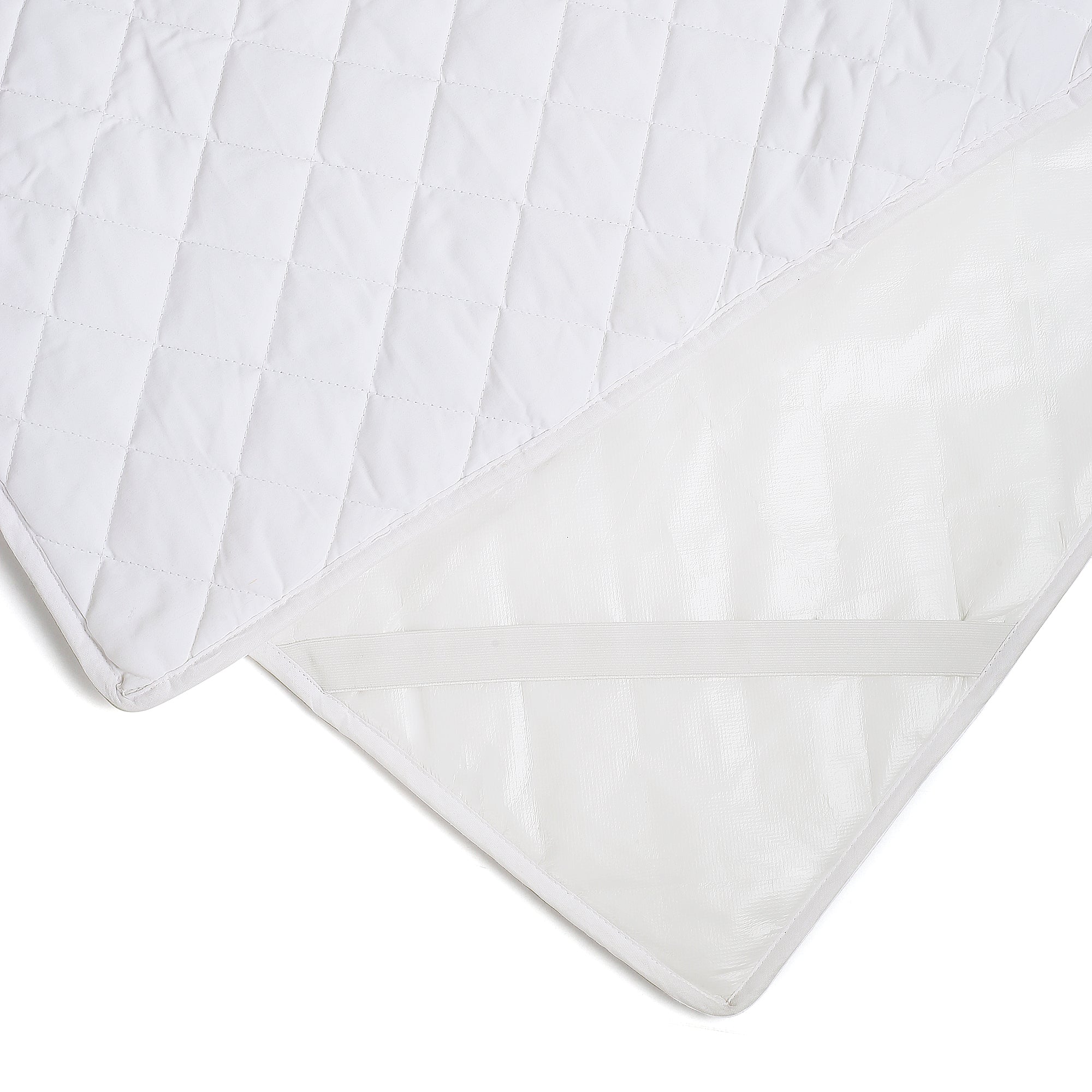 MATTRESS PROTECTOR, WHITE MATTRESS PROTECTOR, WATERPROOF, CORNER ELASTIC, MACHINE WASH, DIAMOND STITCHING, DURABLE, 100% COTTON, SINGLE MATTRESS PROTECTOR, DOUBLE MATTRESS PROTECTOR.