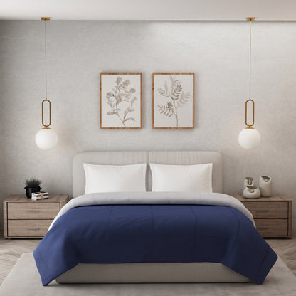 NAVY & SILVER GRAY , REVERSIBLE COMFORTER, SINGLE REVERSIBLE COMFORTER, DOUBLE REVERSIBLE COMFORTER,  SINGLE COMFORETER, DOUBLE COMFORTER, 180 GSM, MICROFIBRE, LIGHT WEIGHT, EASY CARE, MACHINE WASH, SUPER SOFT, SINGLE DUVET, DOUBLE DUVET, DUVET, COMFORTER.  