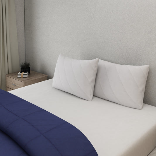 PILLOW PROTECTOR, WHITE PILLOW PROTECTOR, WATERPROOF, ZIPPRE CLODURE, MACHINE WASH, DIAMOND STITCHING, DURABLE, 100% COTTON.