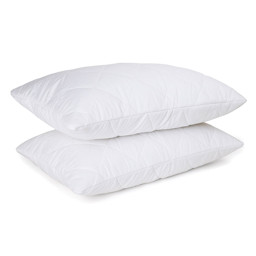 PILLOW PROTECTOR, WHITE PILLOW PROTECTOR, WATERPROOF, ZIPPRE CLODURE, MACHINE WASH, DIAMOND STITCHING, DURABLE, 100% COTTON.