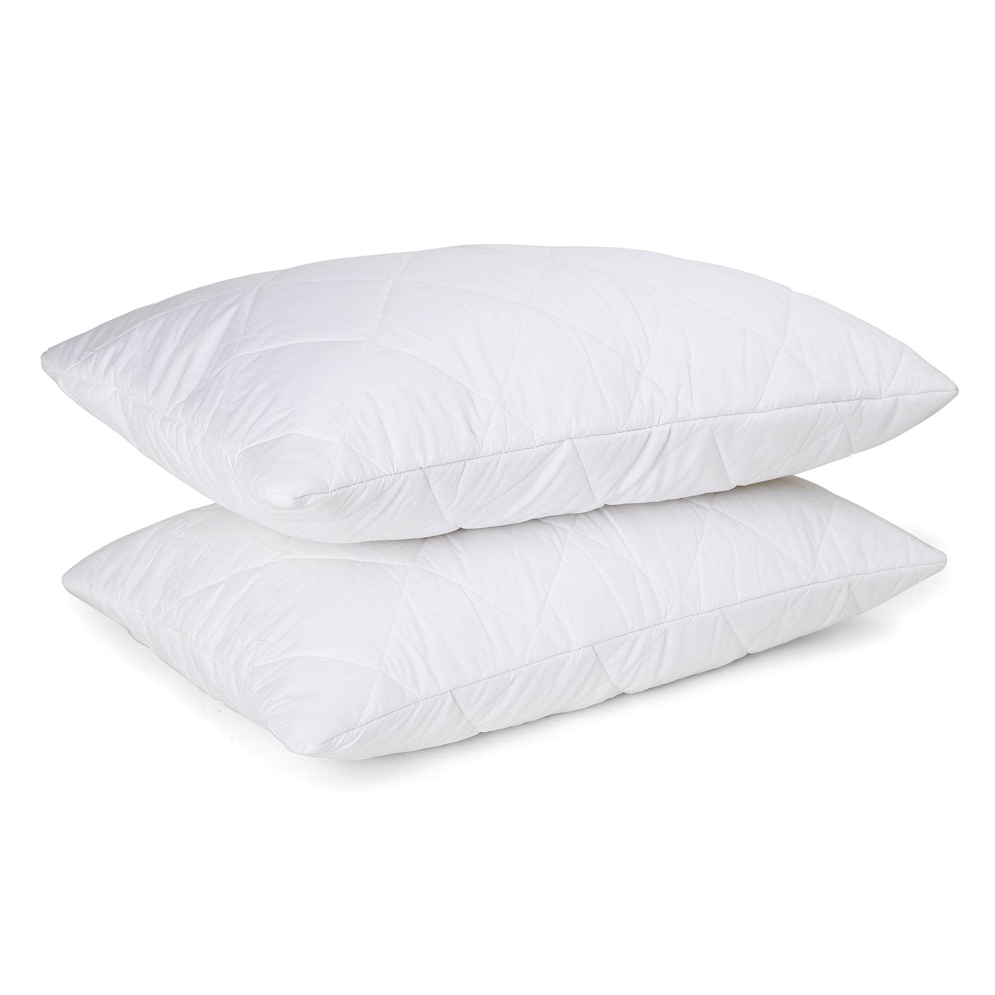 PILLOW PROTECTOR, WHITE PILLOW PROTECTOR, WATERPROOF, ZIPPRE CLODURE, MACHINE WASH, DIAMOND STITCHING, DURABLE, 100% COTTON.