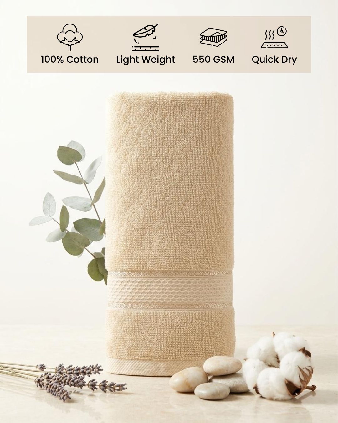 Beige Hand Towel | Pack Of 2)