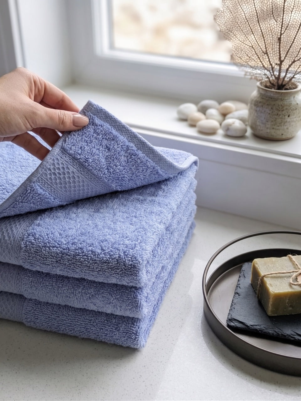 Light Blue Hand Towels | Pack of 2