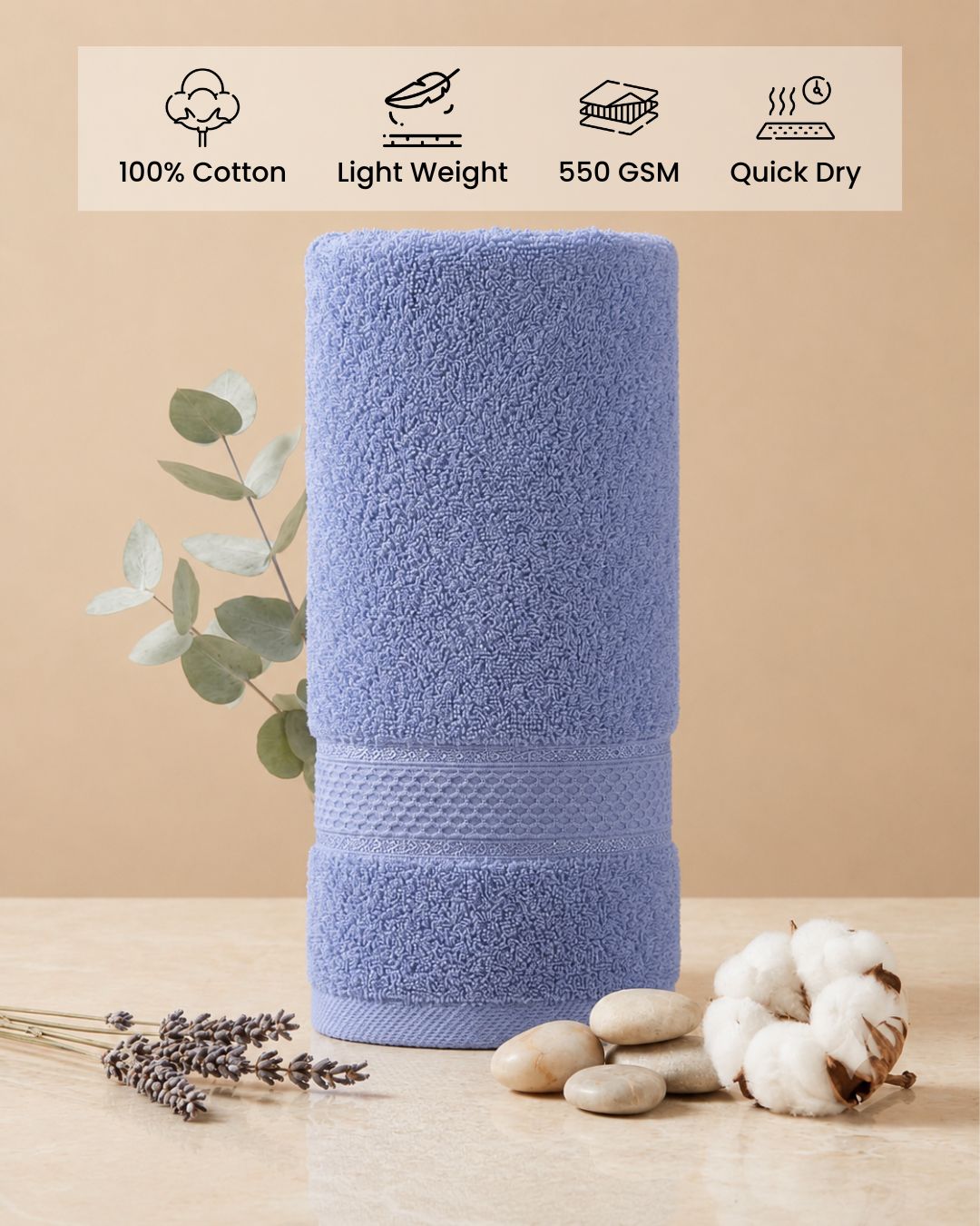 Light Blue Hand Towels | Pack of 2