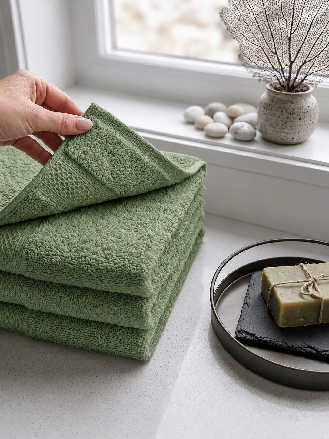 Green Hand Towels | Pack of 2