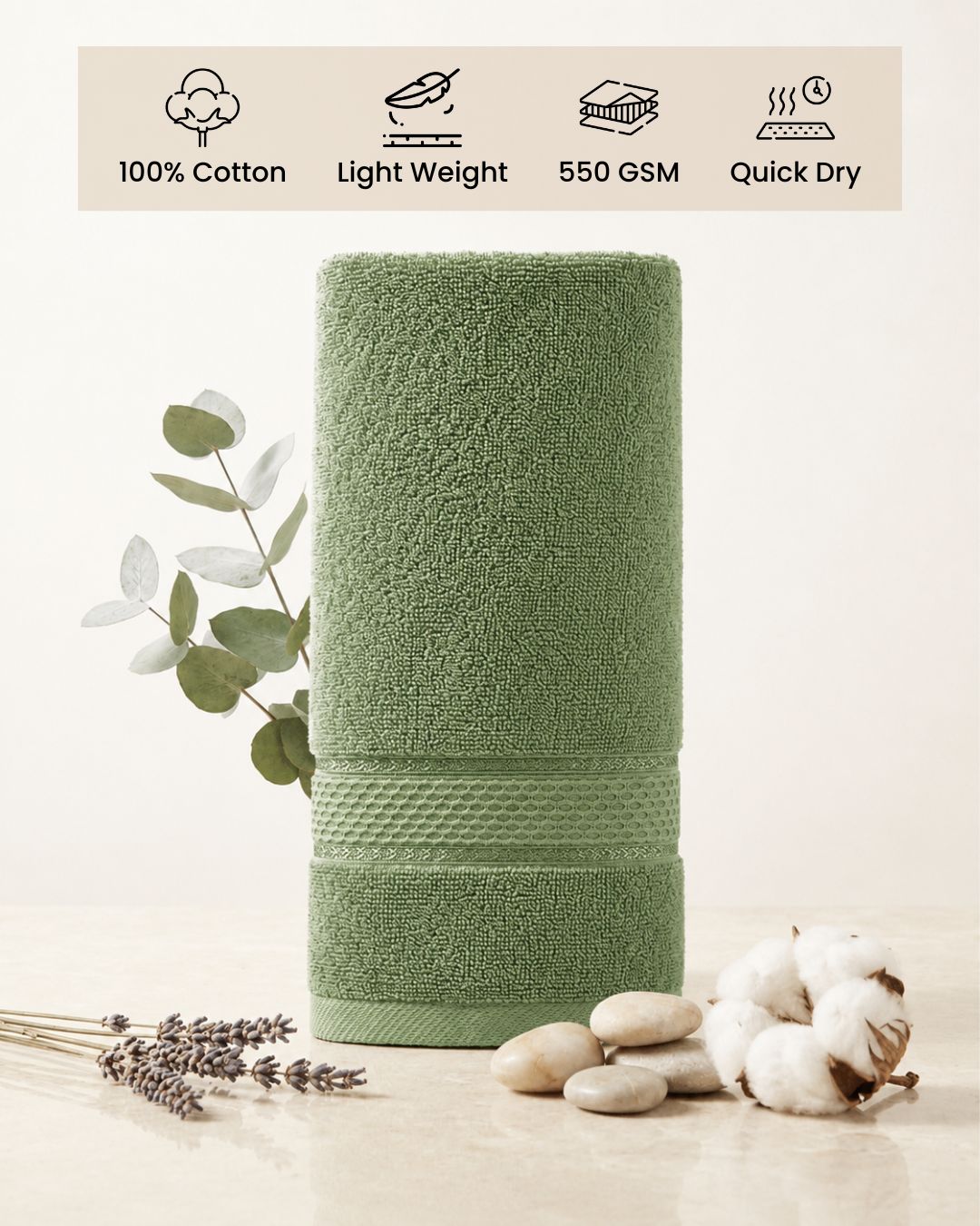 Green Hand Towels | Pack of 2