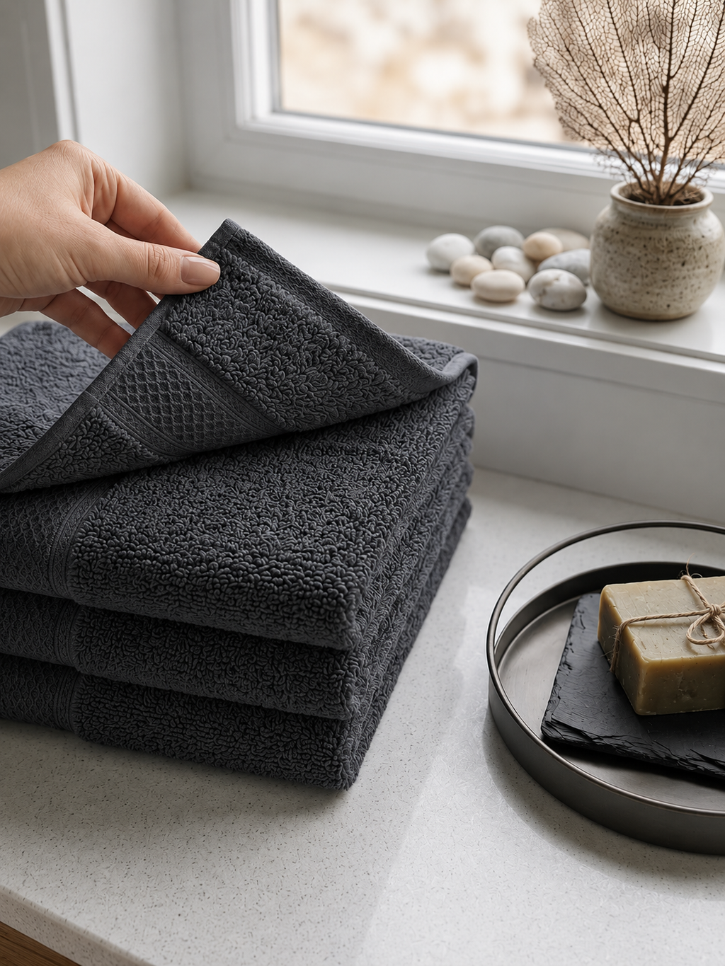 Grey Hand Towels | Pack of 2
