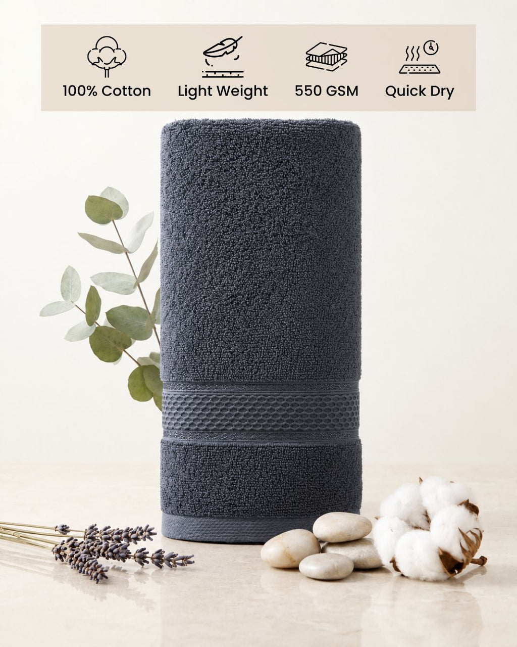Grey Hand Towels | Pack of 2