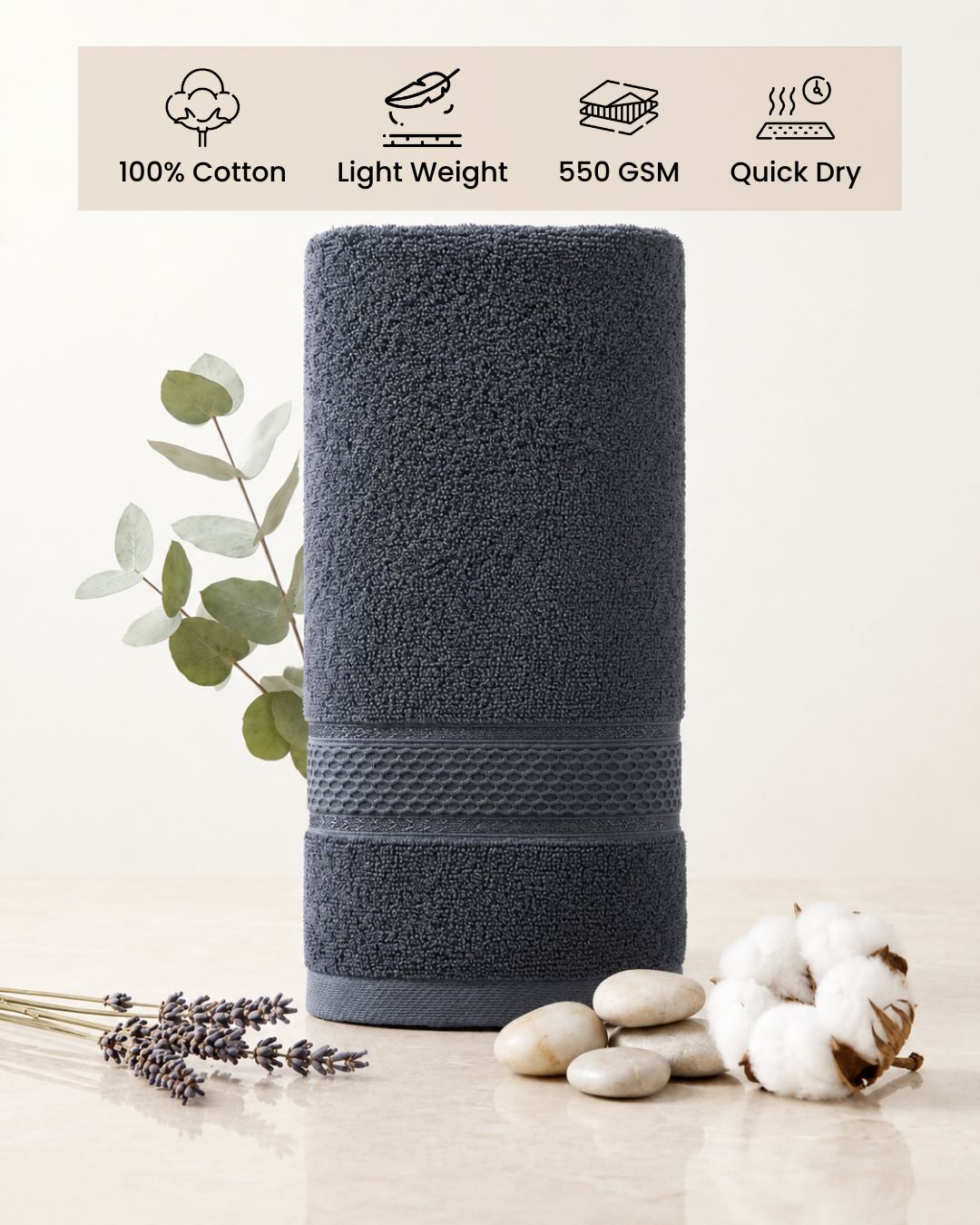 Grey Hand Towels | Pack of 2