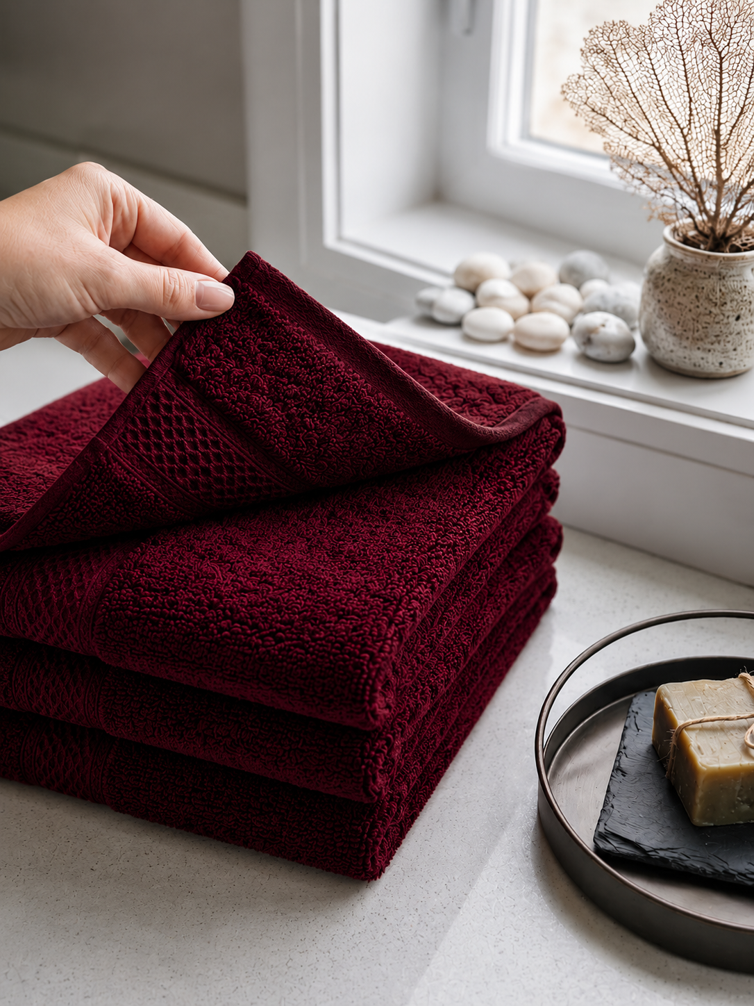 Maroon Hand Towels | Pack of 2