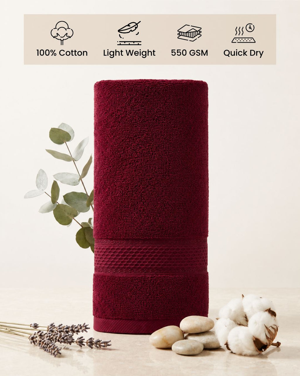 Maroon Hand Towels | Pack of 2